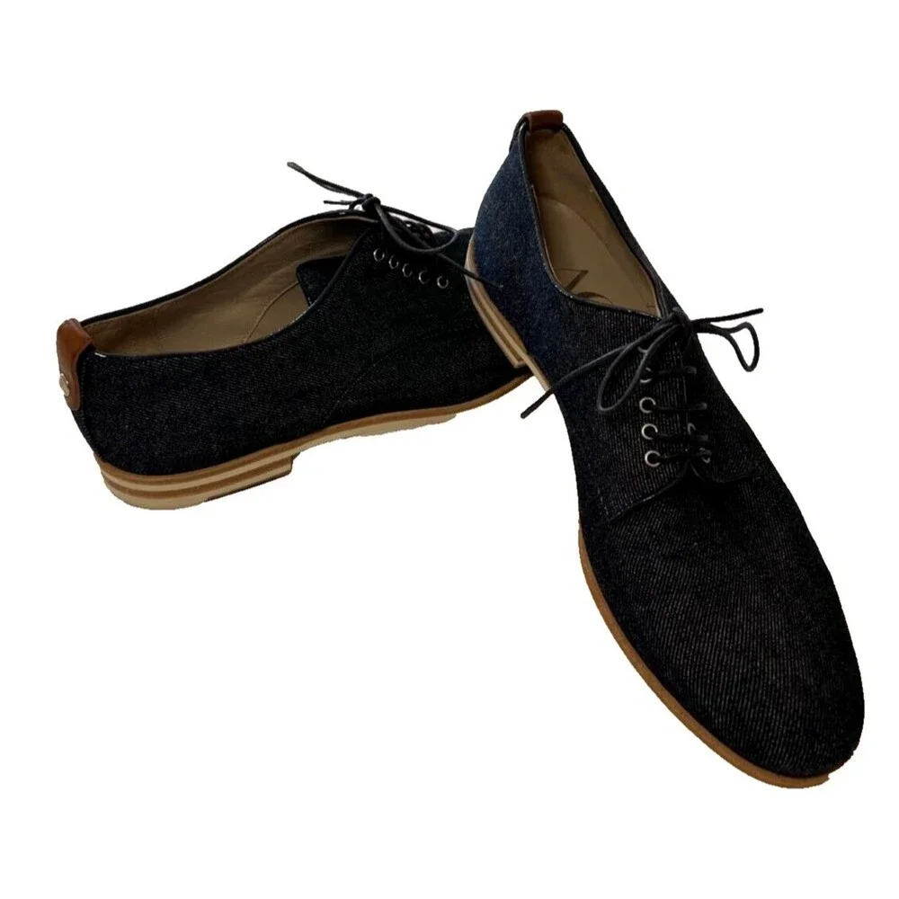 AGL Womens Denim Blue Print Leather Lace Up Oxfords Casual Shoes Size 38.5 Italy